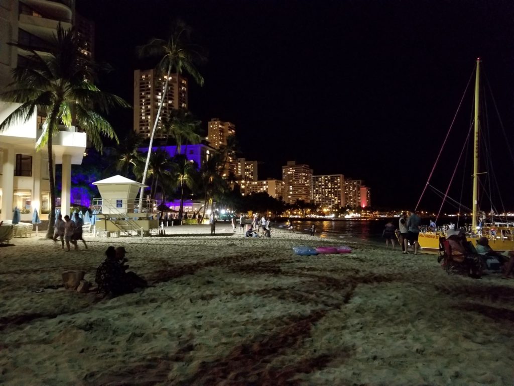 Waikiki Beach at night.
