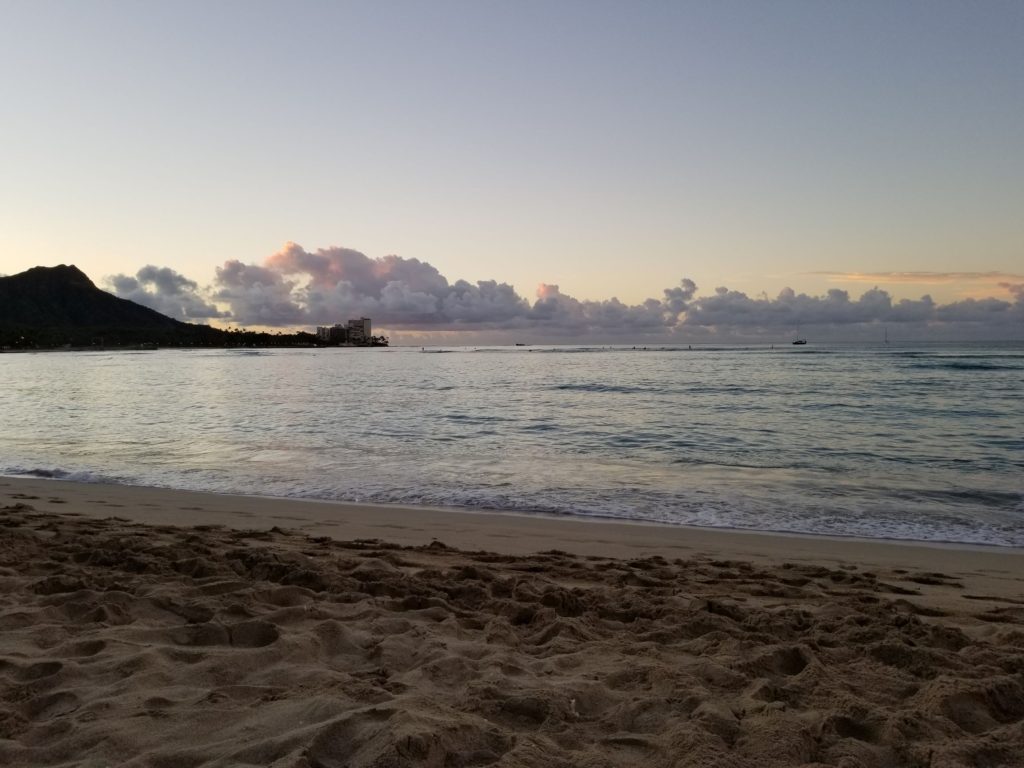 Watching the sun rise on Oahu.