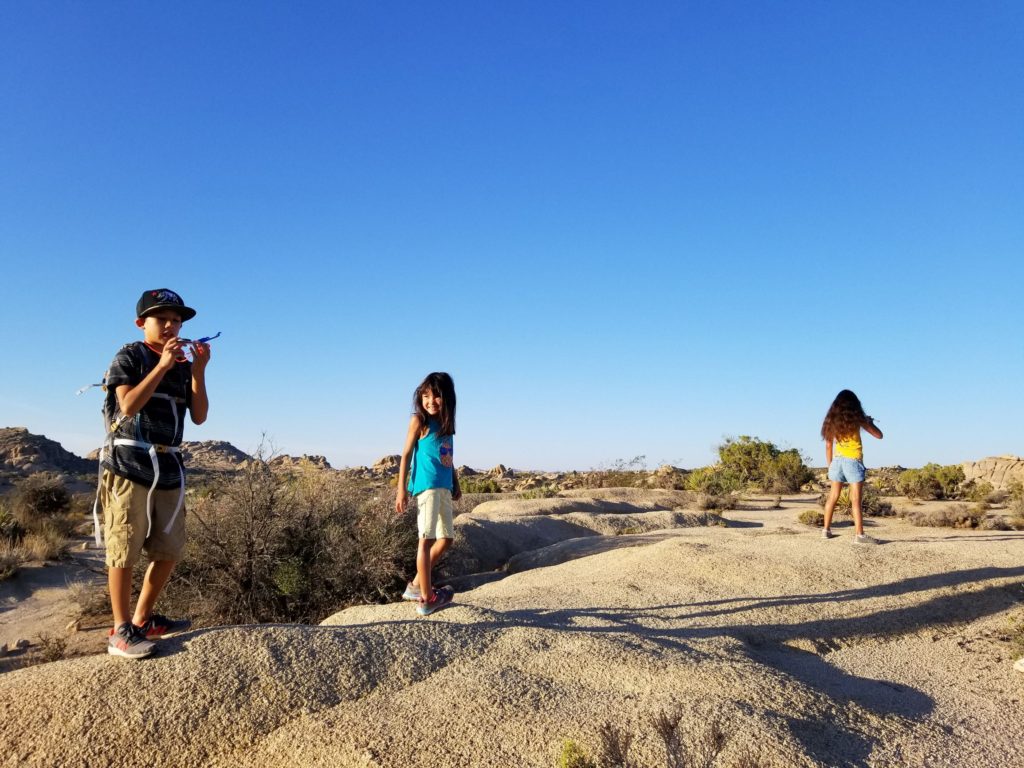 Compass reading at Joshua Tree National Park with kids.
